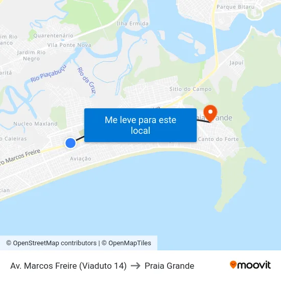 Av. Marcos Freire (Viaduto 14) to Praia Grande map