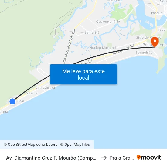 Av. Diamantino Cruz F. Mourão (Campo Do Real) to Praia Grande map