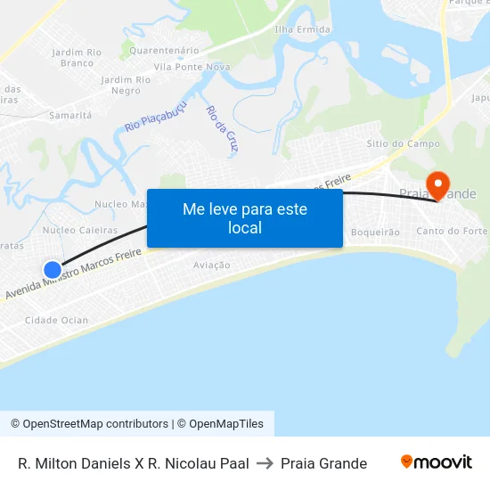 R. Milton Daniels X R. Nicolau Paal to Praia Grande map