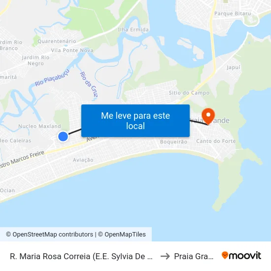 R. Maria Rosa Correia (E.E. Sylvia De Mello) to Praia Grande map