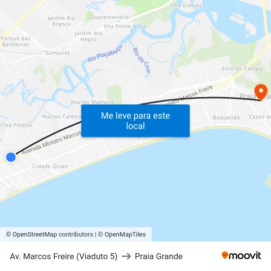 Av. Marcos Freire (Viaduto 5) to Praia Grande map