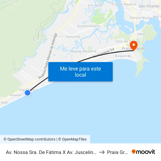 Av. Nossa Sra. De Fátima X Av. Juscelino Kubitschek to Praia Grande map