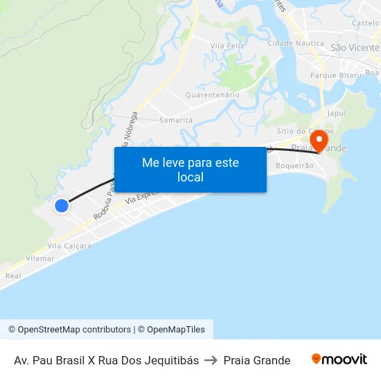 Av. Pau Brasil X Rua Dos Jequitibás to Praia Grande map