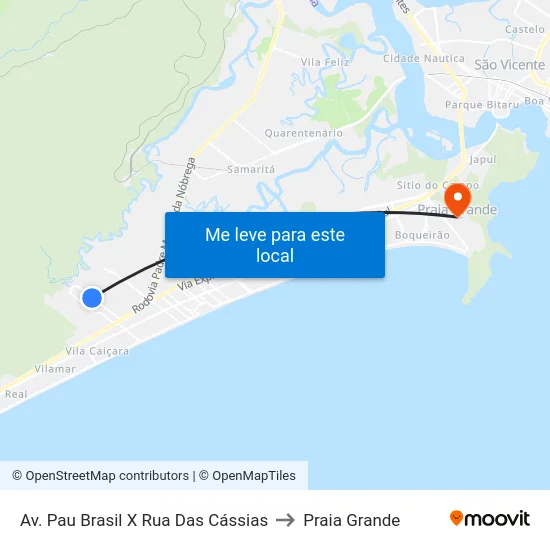 Av. Pau Brasil X Rua Das Cássias to Praia Grande map