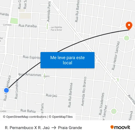 R. Pernambuco X R. Jaú to Praia Grande map