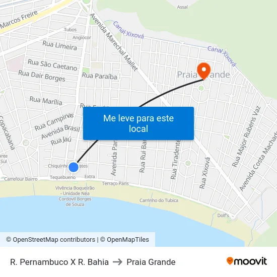 R. Pernambuco X R. Bahia to Praia Grande map