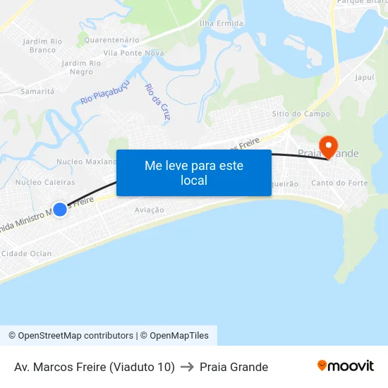Av. Marcos Freire (Viaduto 10) to Praia Grande map