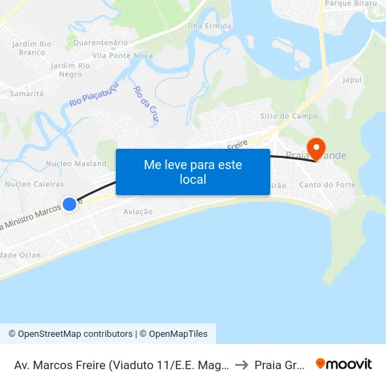 Av. Marcos Freire (Viaduto 11/E.E. Magali Alonso) to Praia Grande map