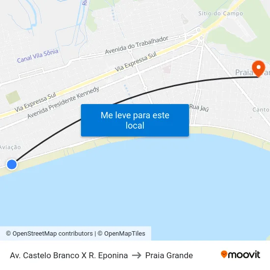 Av. Castelo Branco X R. Eponina to Praia Grande map