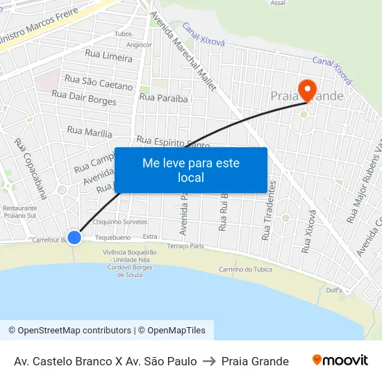 Av. Castelo Branco X Av. São Paulo to Praia Grande map
