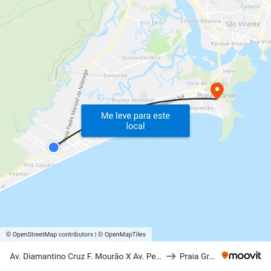 Av. Diamantino Cruz F. Mourão X Av. Pedro Américo to Praia Grande map