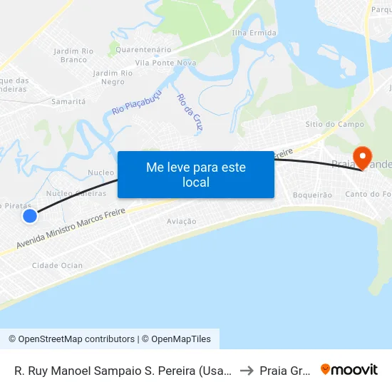 R. Ruy Manoel Sampaio S. Pereira (Usafa Quietude) to Praia Grande map