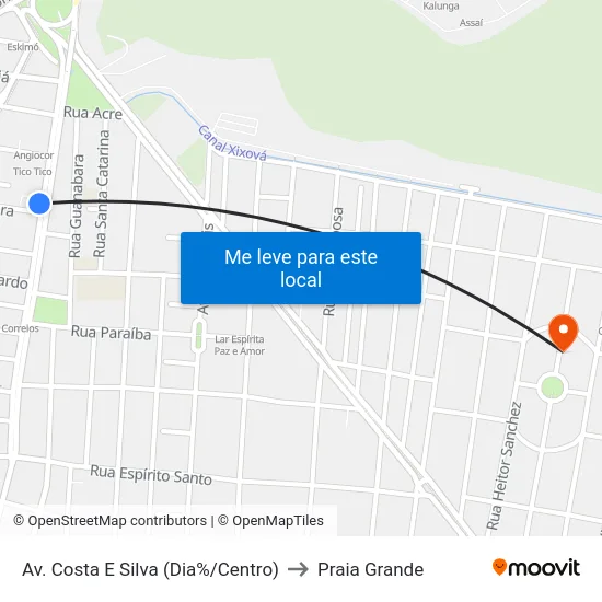 Av. Costa E Silva (Dia%/Centro) to Praia Grande map