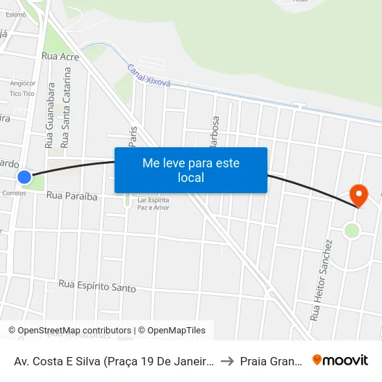 Av. Costa E Silva (Praça 19 De Janeiro) to Praia Grande map