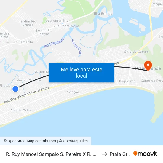 R. Ruy Manoel Sampaio S. Pereira X R. Armando Fajardo to Praia Grande map