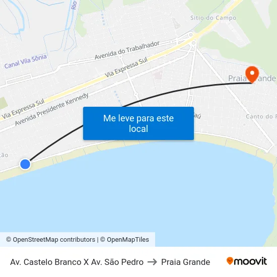 Av. Castelo Branco X Av. São Pedro to Praia Grande map