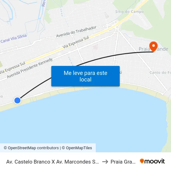 Av. Castelo Branco X Av. Marcondes Salgado to Praia Grande map