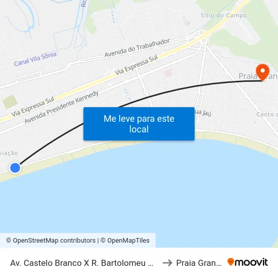 Av. Castelo Branco X R. Bartolomeu Dias to Praia Grande map