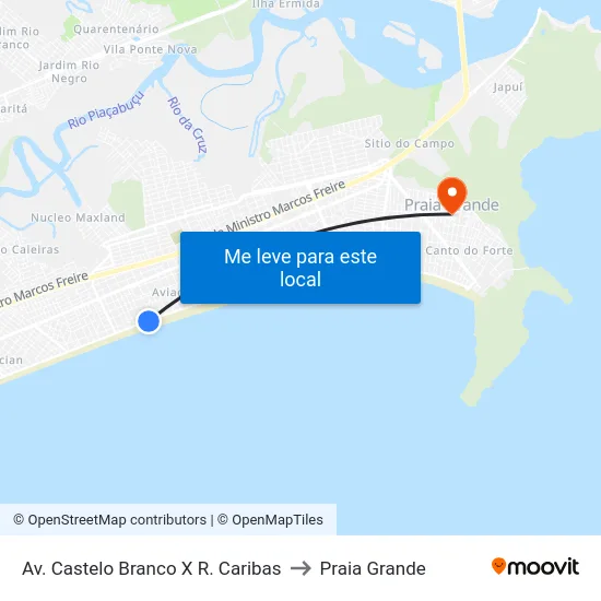 Av. Castelo Branco X R. Caribas to Praia Grande map