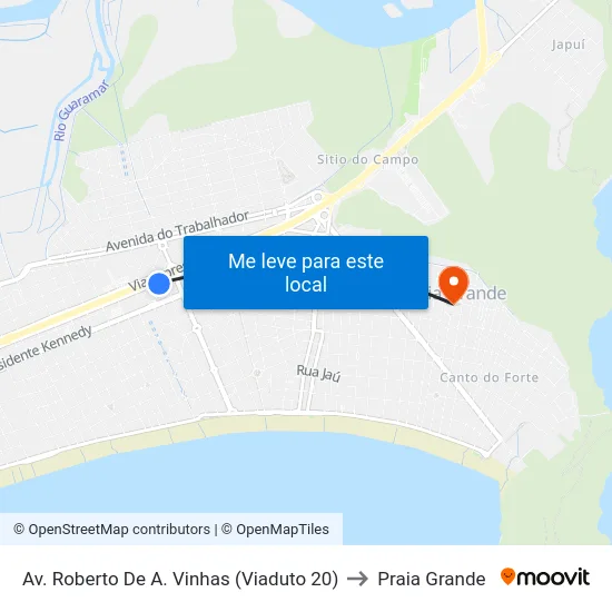 Av. Roberto De A. Vinhas (Viaduto 20) to Praia Grande map