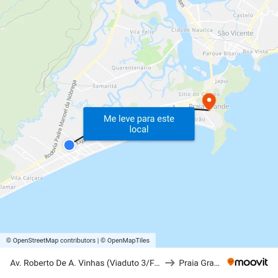 Av. Roberto De A. Vinhas (Viaduto 3/Fórum) to Praia Grande map