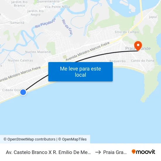 Av. Castelo Branco X R. Emílio De Menezes to Praia Grande map