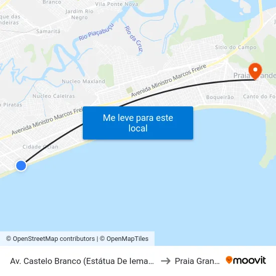 Av. Castelo Branco (Estátua De Iemanjá) to Praia Grande map