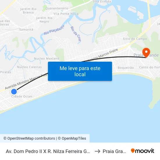 Av. Dom Pedro II X R. Nilza Ferreira Genário to Praia Grande map