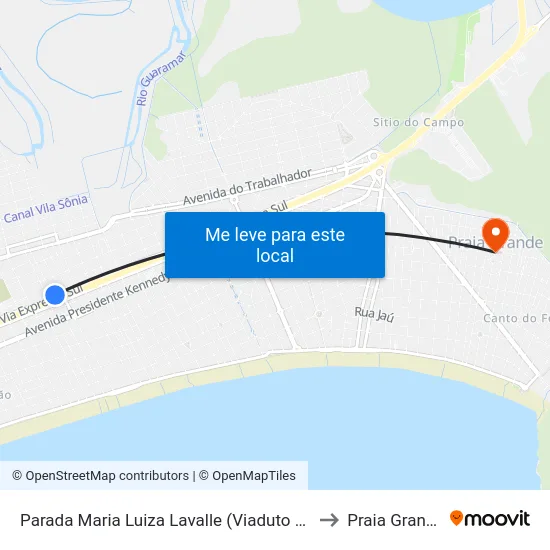 Parada Maria Luiza Lavalle (Viaduto 16) to Praia Grande map
