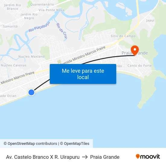 Av. Castelo Branco X R. Uirapuru to Praia Grande map