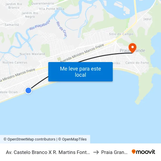Av. Castelo Branco X R. Martins Fontes to Praia Grande map