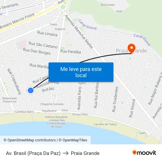 Av. Brasil (Praça Da Paz) to Praia Grande map