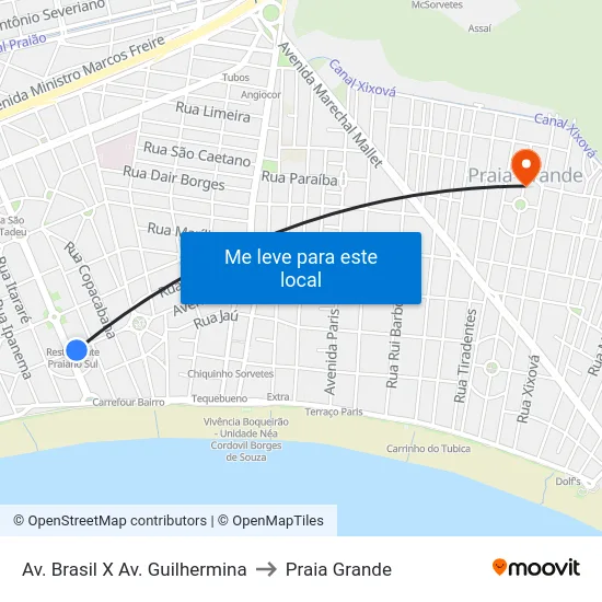 Av. Brasil X Av. Guilhermina to Praia Grande map
