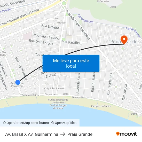 Av. Brasil X Av. Guilhermina to Praia Grande map