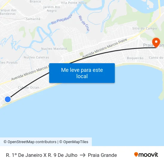 R. 1º De Janeiro X R. 9 De Julho to Praia Grande map