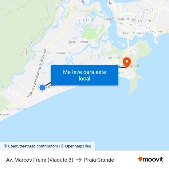 Av. Marcos Freire (Viaduto 3) to Praia Grande map