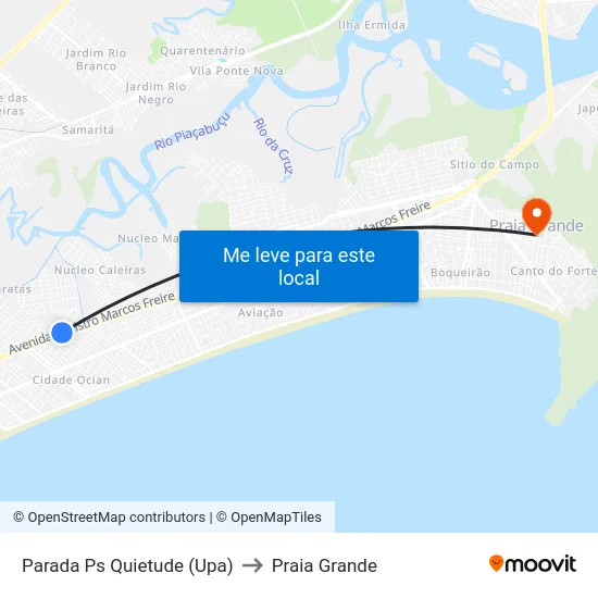 Parada Ps Quietude (Upa) to Praia Grande map
