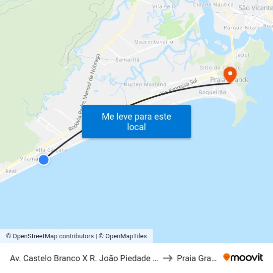 Av. Castelo Branco X R. João Piedade Gomes to Praia Grande map