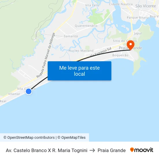 Av. Castelo Branco X R. Maria Tognini to Praia Grande map