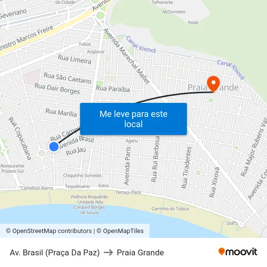 Av. Brasil (Praça Da Paz) to Praia Grande map