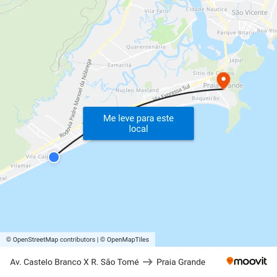 Av. Castelo Branco X R. São Tomé to Praia Grande map