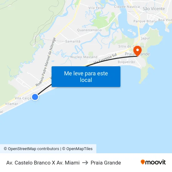 Av. Castelo Branco X Av. Miami to Praia Grande map