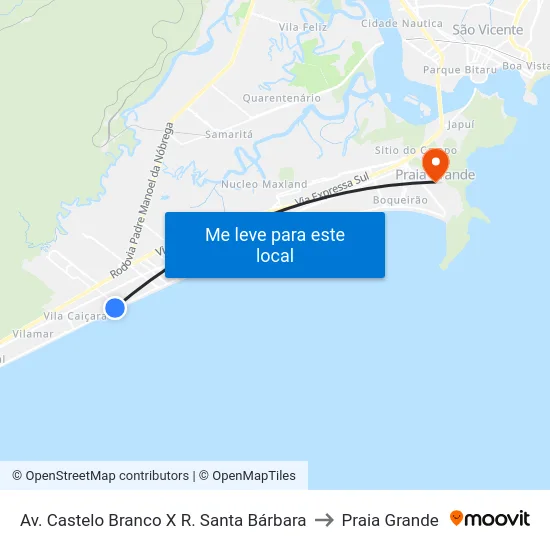 Av. Castelo Branco X R. Santa Bárbara to Praia Grande map