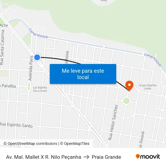 Av. Mal. Mallet X R. Nilo Peçanha to Praia Grande map