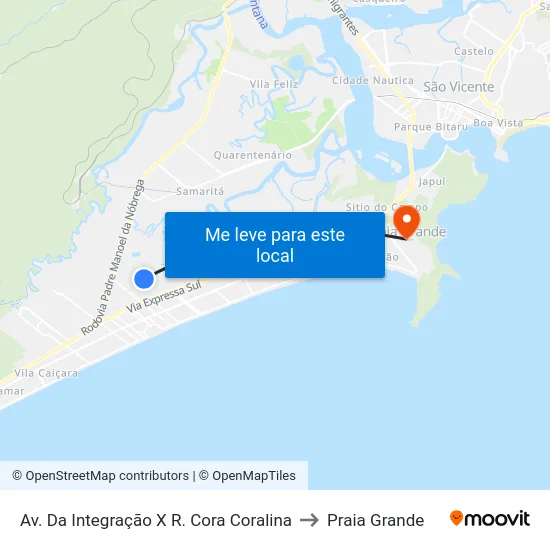 Av. Da Integração X R. Cora Coralina to Praia Grande map
