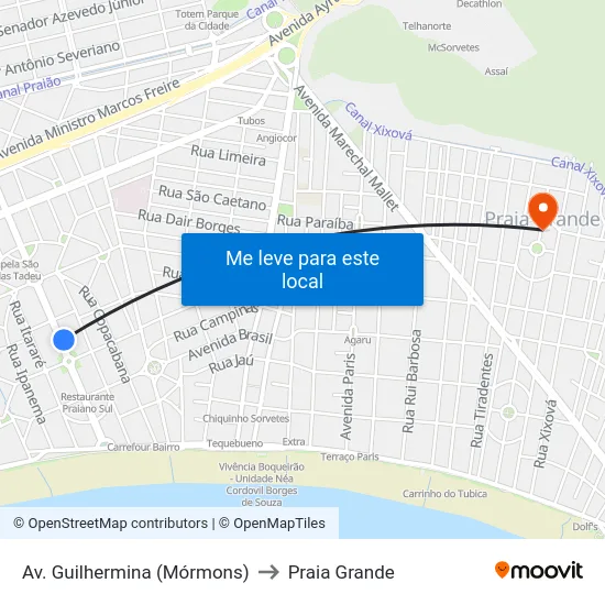 Av. Guilhermina (Mórmons) to Praia Grande map