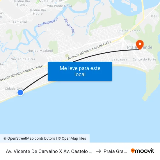 Av. Vicente De Carvalho X Av. Castelo Branco to Praia Grande map