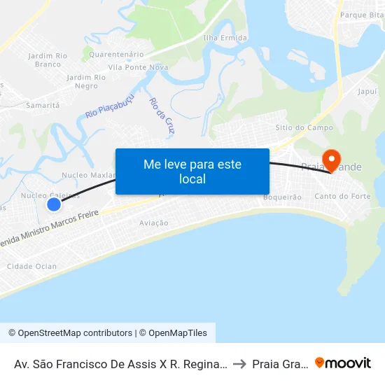 Av. São Francisco De Assis X R. Reginaldo Rossi to Praia Grande map