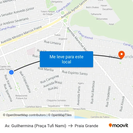 Av. Guilhermina (Praça Tufi Nami) to Praia Grande map