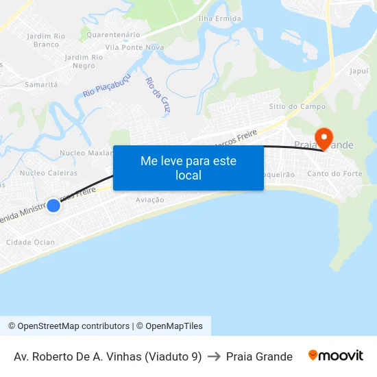 Av. Roberto De A. Vinhas (Viaduto 9) to Praia Grande map